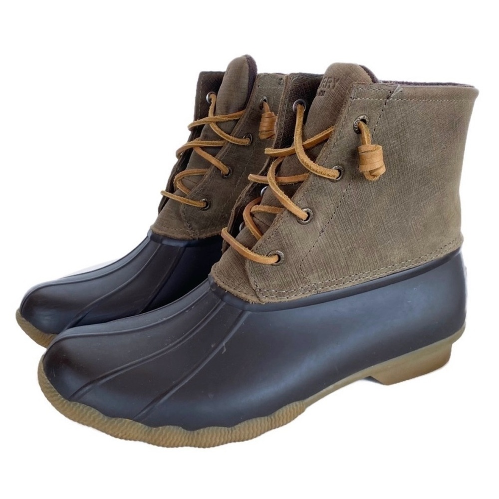 Sperry Brown Winter Rain Boots with Lace-Up Design